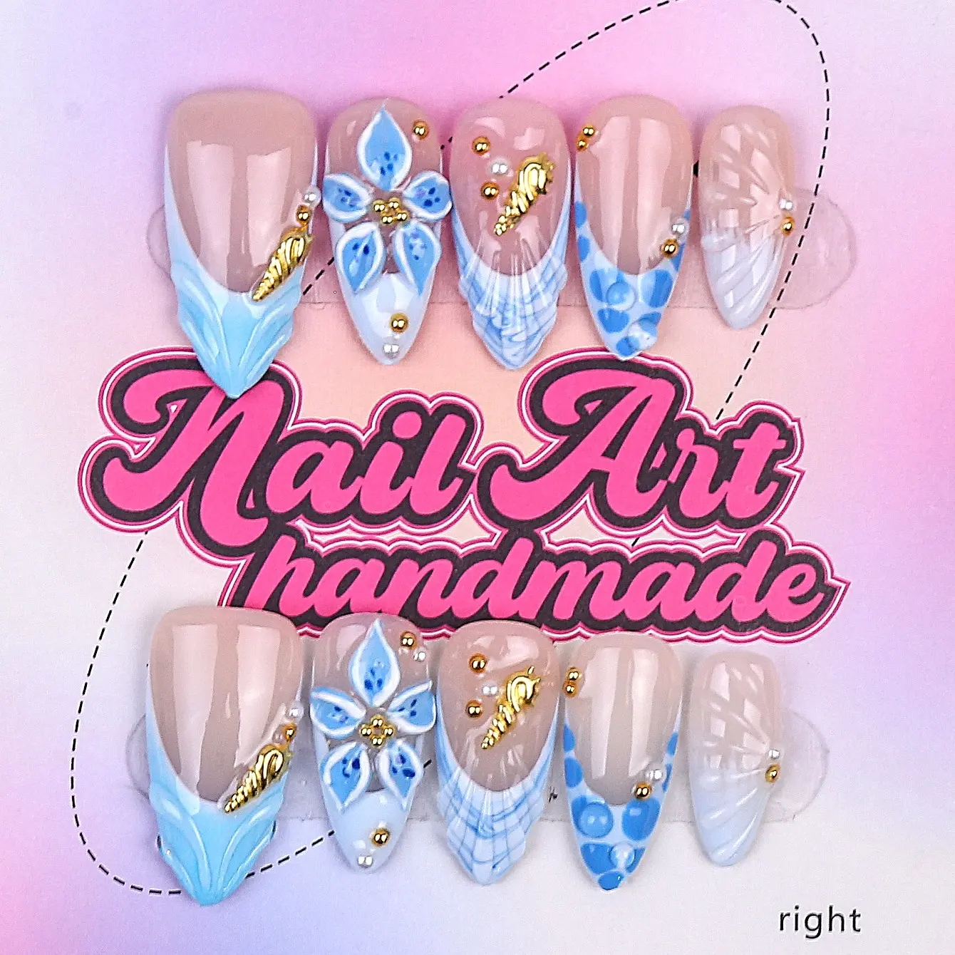 Delicatething Y2K Style Almond Shape Handmade Nail Art, Nail Art Products, 4 Sizes XS-S-M-L, 3D Floral Design, Perfect for Parties, Includes Jelly Glue, Crystal Stick, File, Flower Design Nails