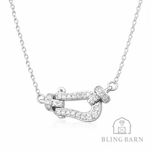 Bling Barn The Lucky Hold Pavé Horseshoe Necklace Western Gold Horseshoe Pendant Necklace with Sparkling Cubic Zirconia Stones for Everyday Wear