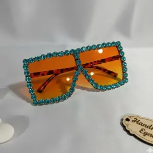 Big Framed Glasses with Turquoise Rhinestone Trim - UV Protection & Wider Field of Vision for Outdoor Activities & Everyday Wear