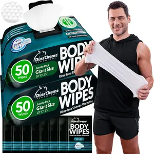 Body Wipes for Men (2pk) - 100 XL No Rinse Shower Sheets + 8 Travel Bath Wipes - 10 x 11.5" After Gym Adult Washcloths - Mens Deodorant & Face Towels For Camping, Gear and Supplies
