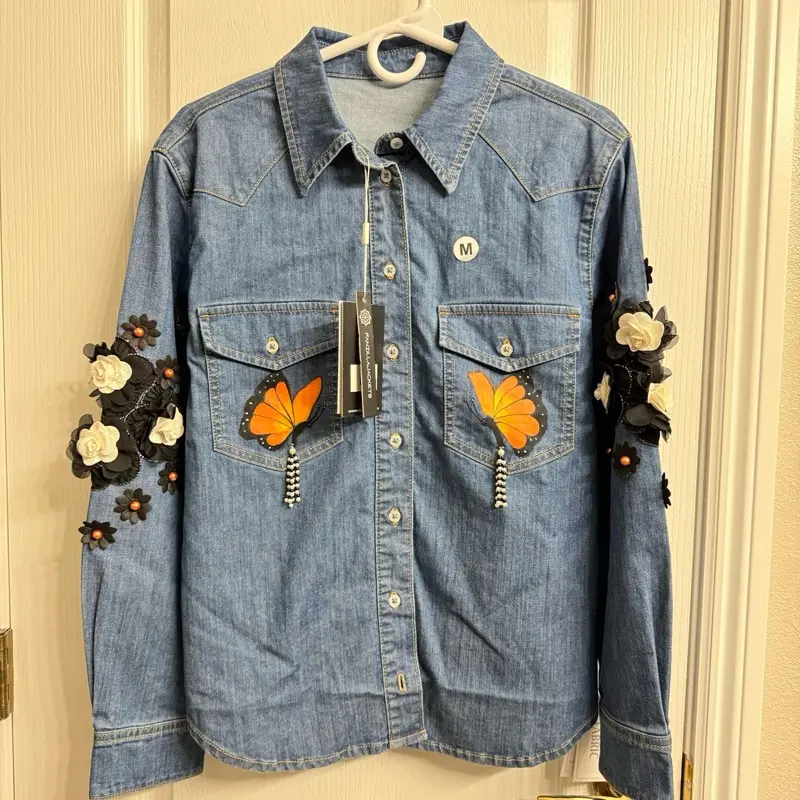 Fanzilla Jackets- Handpainted Butterfly Blue Dnim Jacket | Womenswear Lightweight