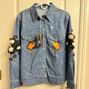 Fanzilla Jackets- Handpainted Butterfly Blue Dnim Jacket | Womenswear Lightweight