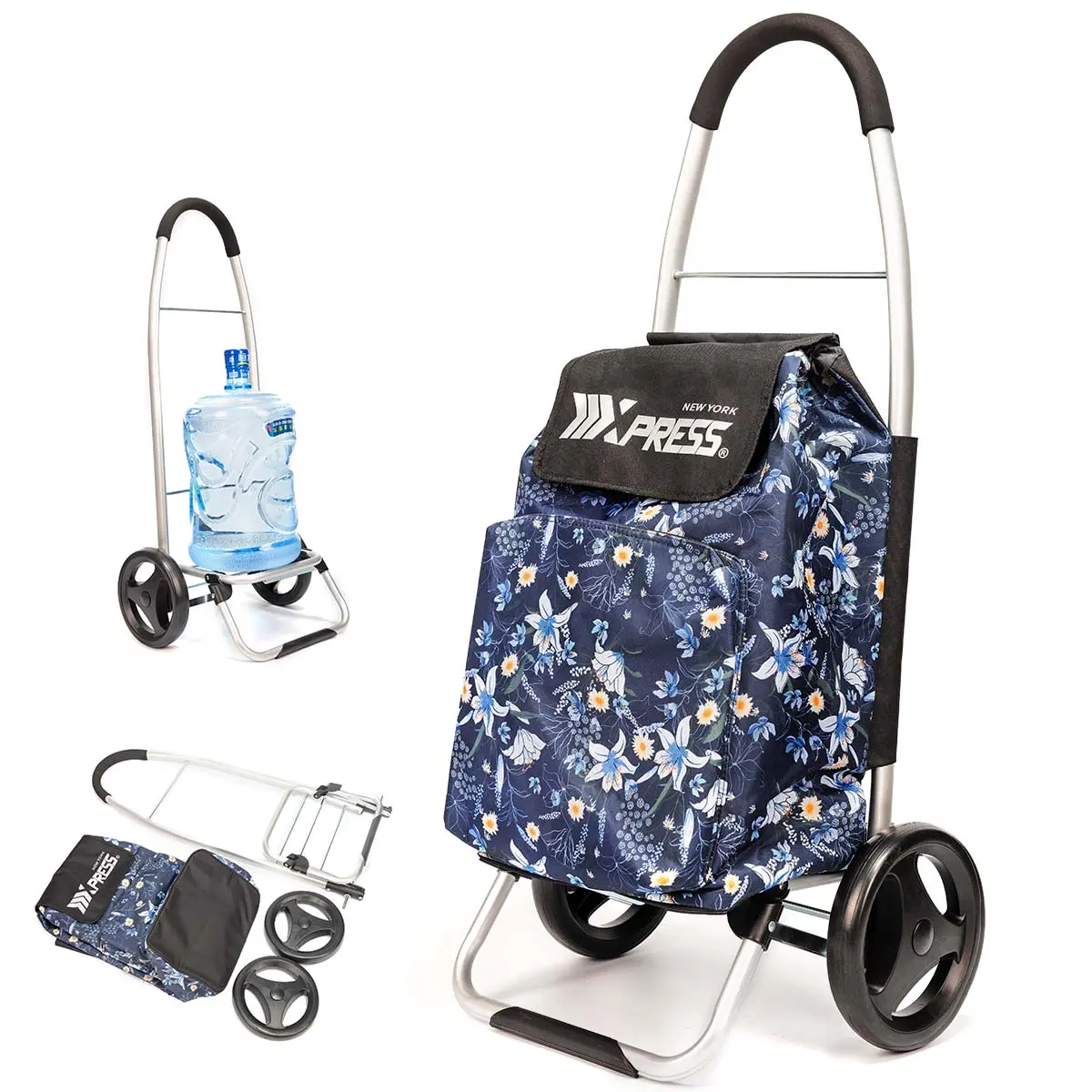 New York XPress Foldable Shopping Cart with Wheels - Versatile Utility Trolley for Daily Grocery Shopping and Camping Adventures