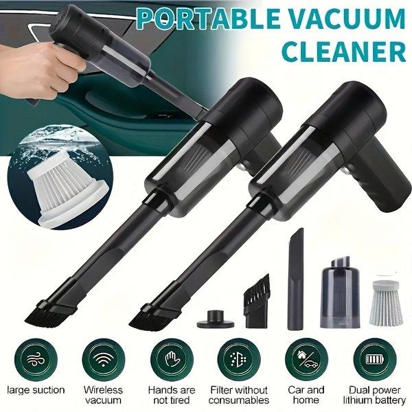 One Handheld Vacuum Cleaner - Portable with Blowing And Suction Features, Side Brushes, Anti-Tangle Hair Design, Low Noise at 40Db, 4.5Kpa Suction Power, Suitable for Cleaning Cars, Keyboards, Laptops, And Office Dust, Includes a Crevice Tool
