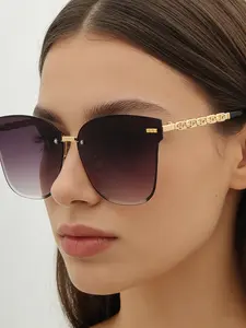 Stylish Eyeglasses Chain Temple, Large Frame Retro Vintage Rimless Edge Trimmed Glasses, Fashionable Optical Accessories for Men & Women