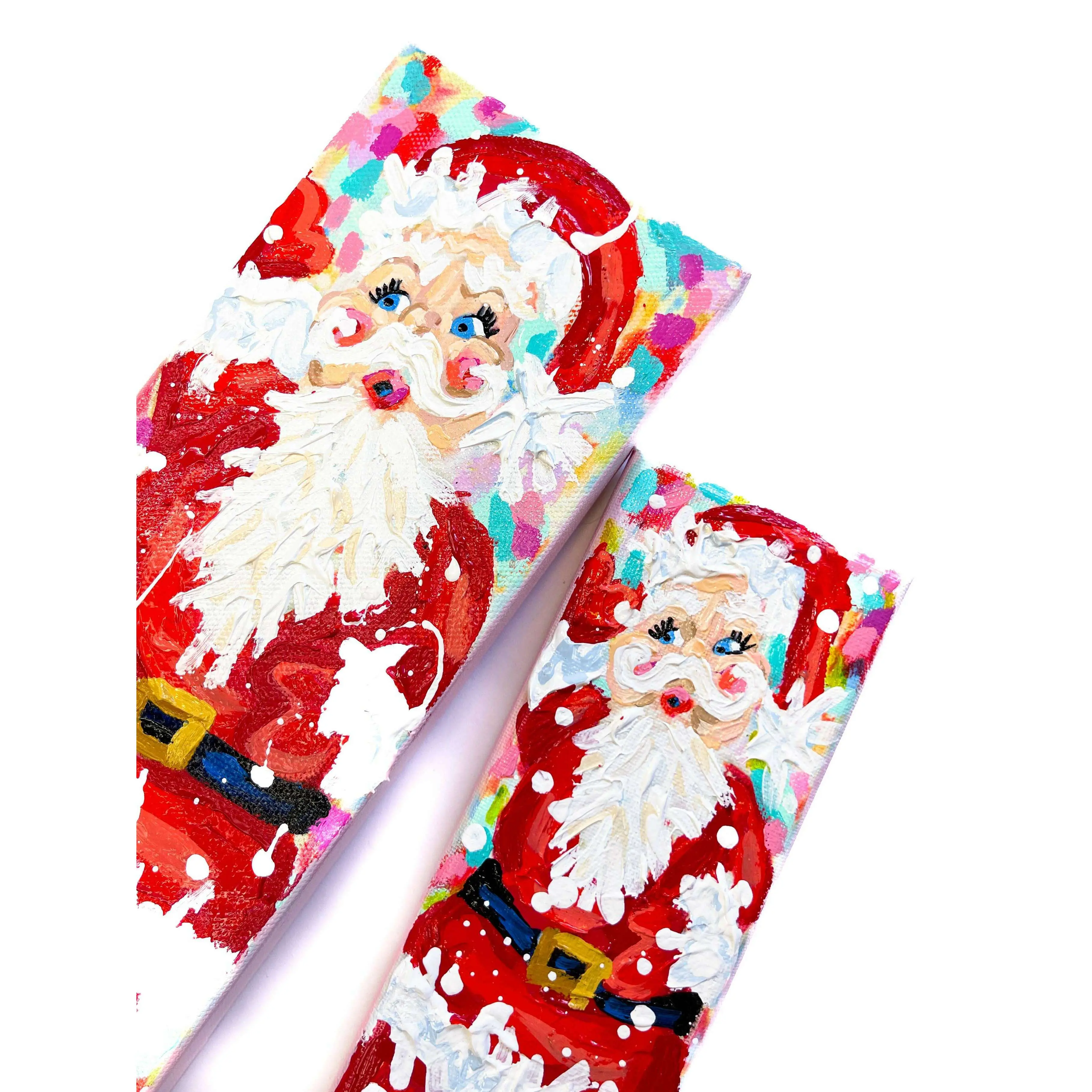 Red Velvet Vintage Santa Face Original Painting, Handmade Gifts Art, Multi-Size Rectangular Festive Home Decoration