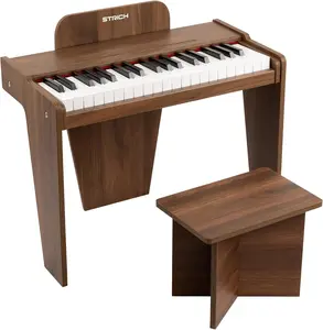 STRICH 37 Keys Kids Piano Keyboard Set, Mini Digital Piano for Kids With Stand Chair, Wood Piano for 3+ Girls and Boys, Walnut Color, SEK-37S