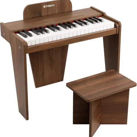 STRICH 37 Keys Kids Piano Keyboard Set, Mini Digital Piano for Kids With Stand Chair, Wood Piano for 3+ Girls and Boys, Walnut Color, SEK-37S