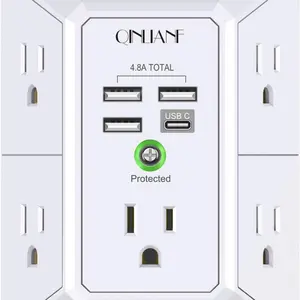 contra sobretensiones, enchufe múltiple, 6AC, extensor de enchufes, cargador de pared USB, tira de alimentación de montaje en pared