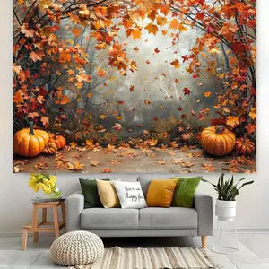 1pc 2D Flat Thanksgiving Fall Leaves Pumpkin Backdrop cm Rustic Forest Scene Photography Background Cloth Polyester Fiber Multipurpose Studio Birthday Celebrations Thanksgiving Parties Electricity Needed P Banners White