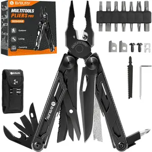 Multitool Pliers Pro BI2045AB, Stainless Steel Foldable Multi Tool with Upgraded Scissors and Screwdriver, Multitools with Replaceable Wire Cutters and Saw, Ideal for Camping,Fishing,Survival