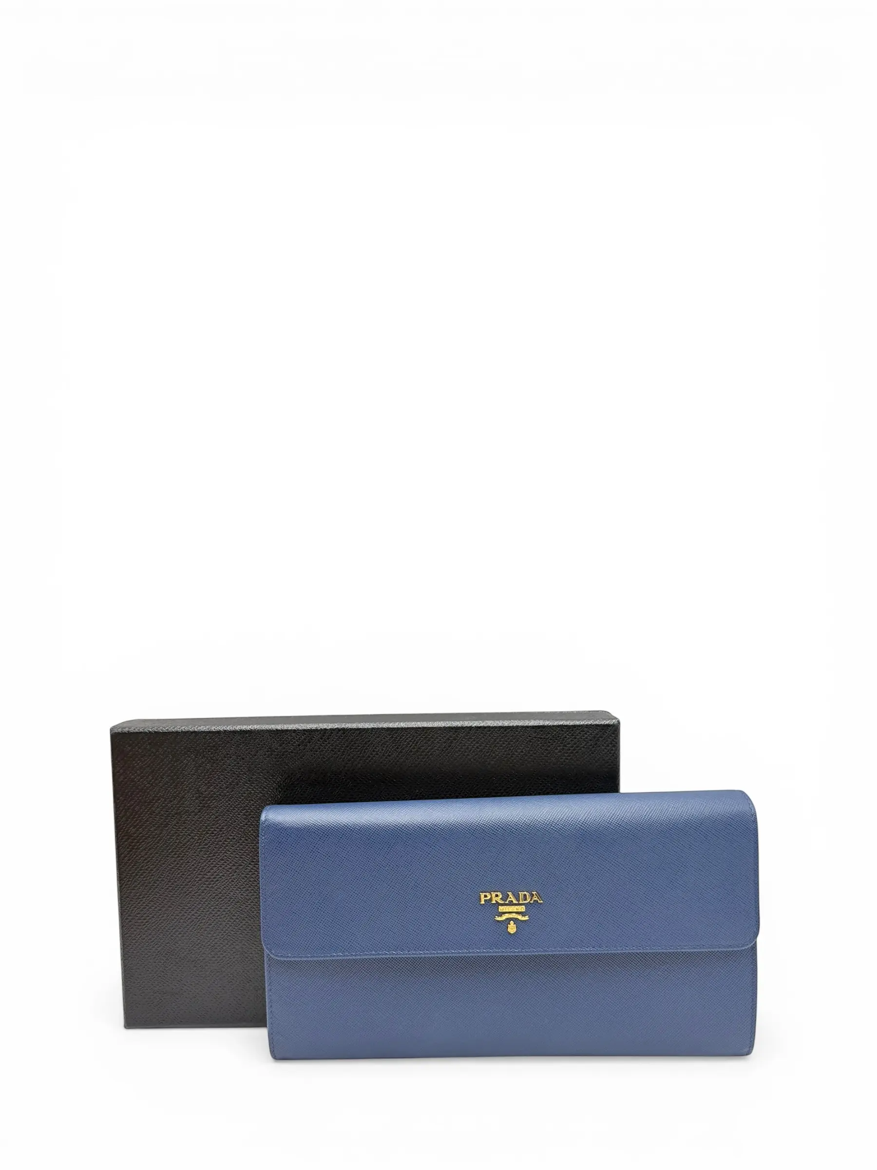 Pre-owned PRADA SAFFIANO LEATHER Small Leather Goods BLUE SAFFIANO CLUTCH