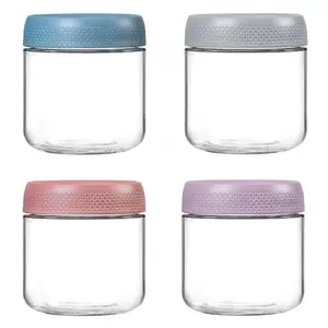 12oz Overnight Oats Container with Lid, 4 Counts Glass Jar with Airtight Lid, Wide Mouth Salad Jar, Food Storage Container for Snacks Yogurt, Canister, Kitchen, Mason Jars