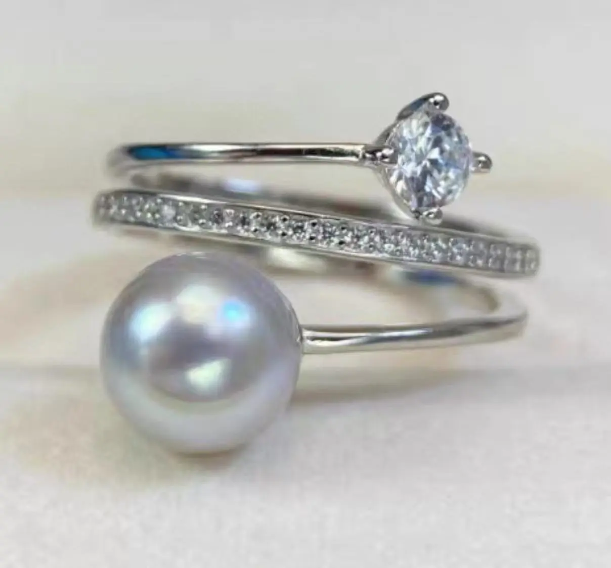 Natural seawater-inspired 7-8mm diamond double-layer ring