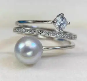 Natural seawater-inspired 7-8mm diamond double-layer ring
