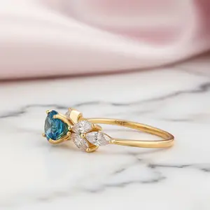 Vintage Art Deco Yellow Gold Round Cut Montana Blue Sapphire Engagement Ring