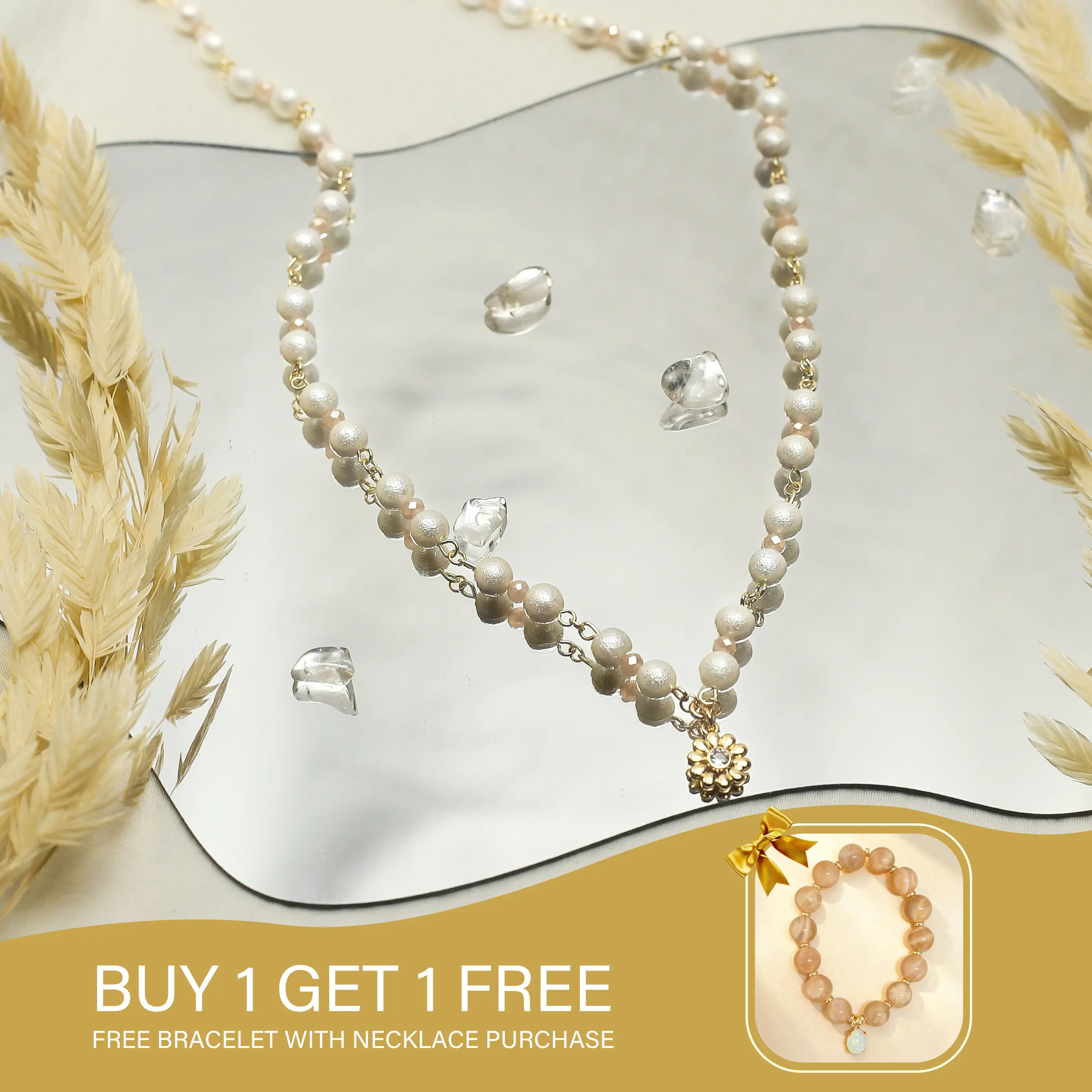 Sunflower Pearl Necklaces for Women, Delicate White & Pink Beaded Necklace, 14K Gold-Plated Cute Flower Pearl Choker, Trendy Jewelry Valentine’s Day Gift