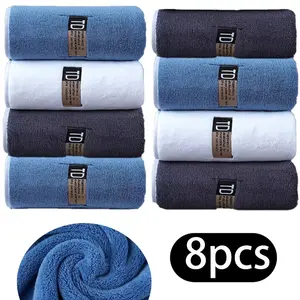 8pcs Quick-Dry 5-Star Hotel Absorbent Towel Set, Ultra-Soft Microfiber Hand Towels in Blue, Gray, White - Perfect for Home, Sports, Camping, and Bathroom Use, Wash Cloths for Face and Body, Wash Cloths, Premium Bath Towels