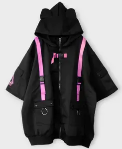 Cyberpunk Cat ears Punk & Emo black and bright pink zip up hoodie - unisex