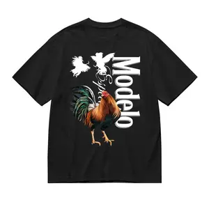Modelo Rooster T-Shirt - Bold Rooster Graphic With Dynamic Fighting Cocks , Perfect For Beer Lovers And Fiesta Enthusiasts , Casual Daily Wear , Relaxed Fit , Unisex Style , Unique Modelo Design Crewn