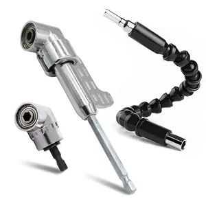 Silver 105 Degree Right Angle Drill Bit Holder, 1/4" Hex Shank Driver Angle Extension and Flexible Angle Extension Bit Kit for Screwdriver & Drill
