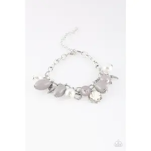 Paparazzi Love Doves - Silver Gray Bead White Pearl Bird Feather Charm Bracelet