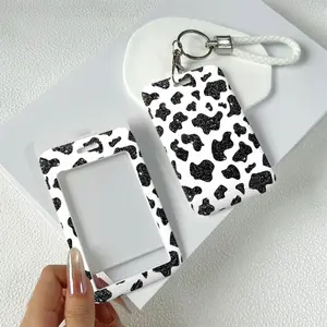 Glitter Cow Print Pattern Durable Plastic ID Badge Holder with Lanyard Slide Design for Cards Transparent Window Compatible with Credit, Metro, Bus Cards-Nurse, Doctor, Student Accessory