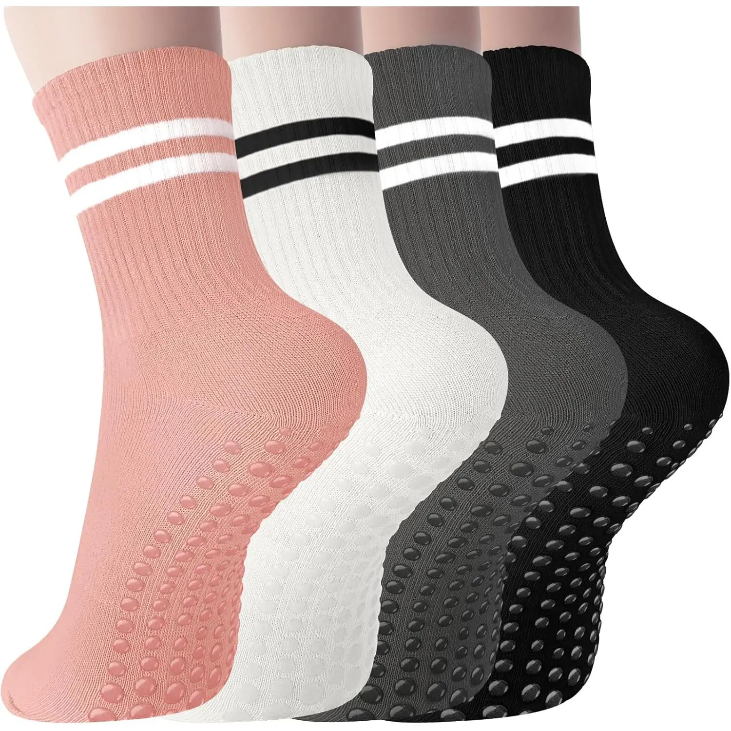 Women's 8-Pack Cotton Knee-High Pilates Socks - Anti-Skid Secure Grip, Arch Support, Flexible, Machine Washable for Ballet, 10*40cm, Adult Female All-Season Sports Socks, Christmas Gift