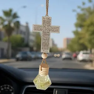 Christian Cross Car Air Freshener, Hanging Car Diffuser, Wooden Cross with Prayer, Car Charm, Religious Gift, Car Decor, Handmade