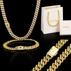 [Set]New Rust-Prevention Technology 14K Gold Full Diamond Cuban Link Set| Iced Out Necklace & Bracelet Combo| Hip Hop Fashion Jewelry
