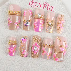 Lovful | CLASSIC SQUARE Collection 1.3inch Handmade Acrylic Press On Nails Summervibes | 10PCS, Reusable, Salon-Quality, Long-Lasting