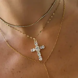 EVRY JEWELS Gold or Silver Plated Stainless Steel Women's Hypoallergenic Cross Necklaces