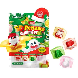 NEW - COKOC Christmas 5D Peelable Gummy Candy,Mixed Fruit Flavored Surprise Inside, Strawberry Apple Mango White Peach,Santa Tree Snowman Shapes,Individually Wrapped Holiday Candy,2.12 oz Bag,Party Favors & Stocking Stuffers