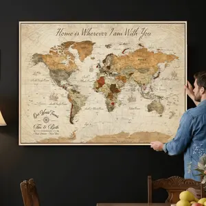 Personalized World Map Canvas Print – Custom Push Pin Framed