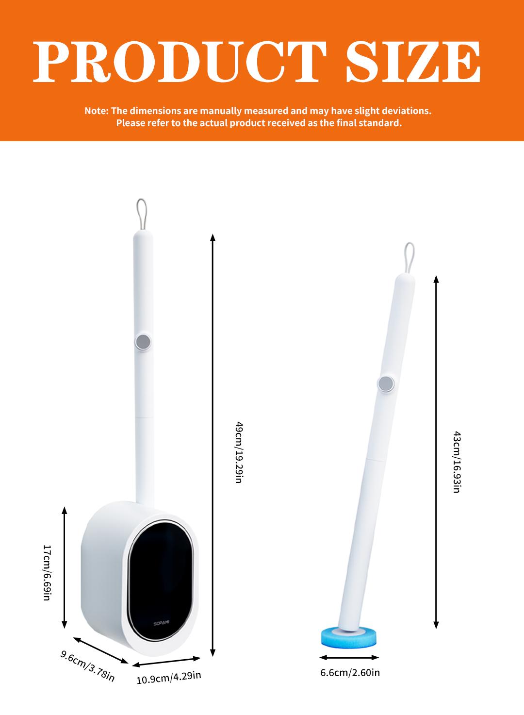 SOPAMI Wall Mount Disposable Toilet Brush Kit with 16/32 Replaceable Brush Heads Rotating Universal Brush Head All Round Deep Clean Toilet Bowl Gap Odor Reducing Mess-Free Small Bathroom Supply