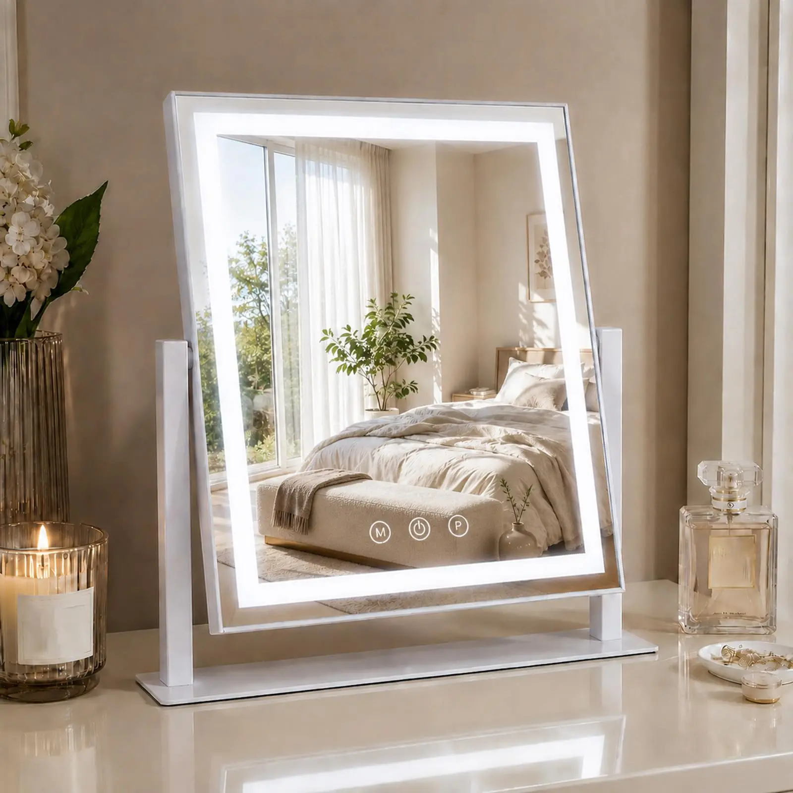 Makeup Mirror with lights, Dimmable Vanity Mirror with 3 Color Modes Smart Touch Control and Memory Function, 360°Rotation,13" H x 11" W desk mirror, Gifts for Women, Wife, Mom