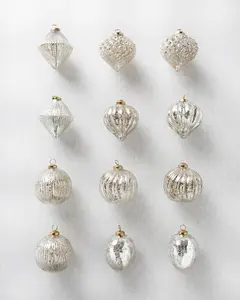 3.5" Silver BH Essentials Mercury Glass Ornament Set, Set of 12 by Balsam Hill