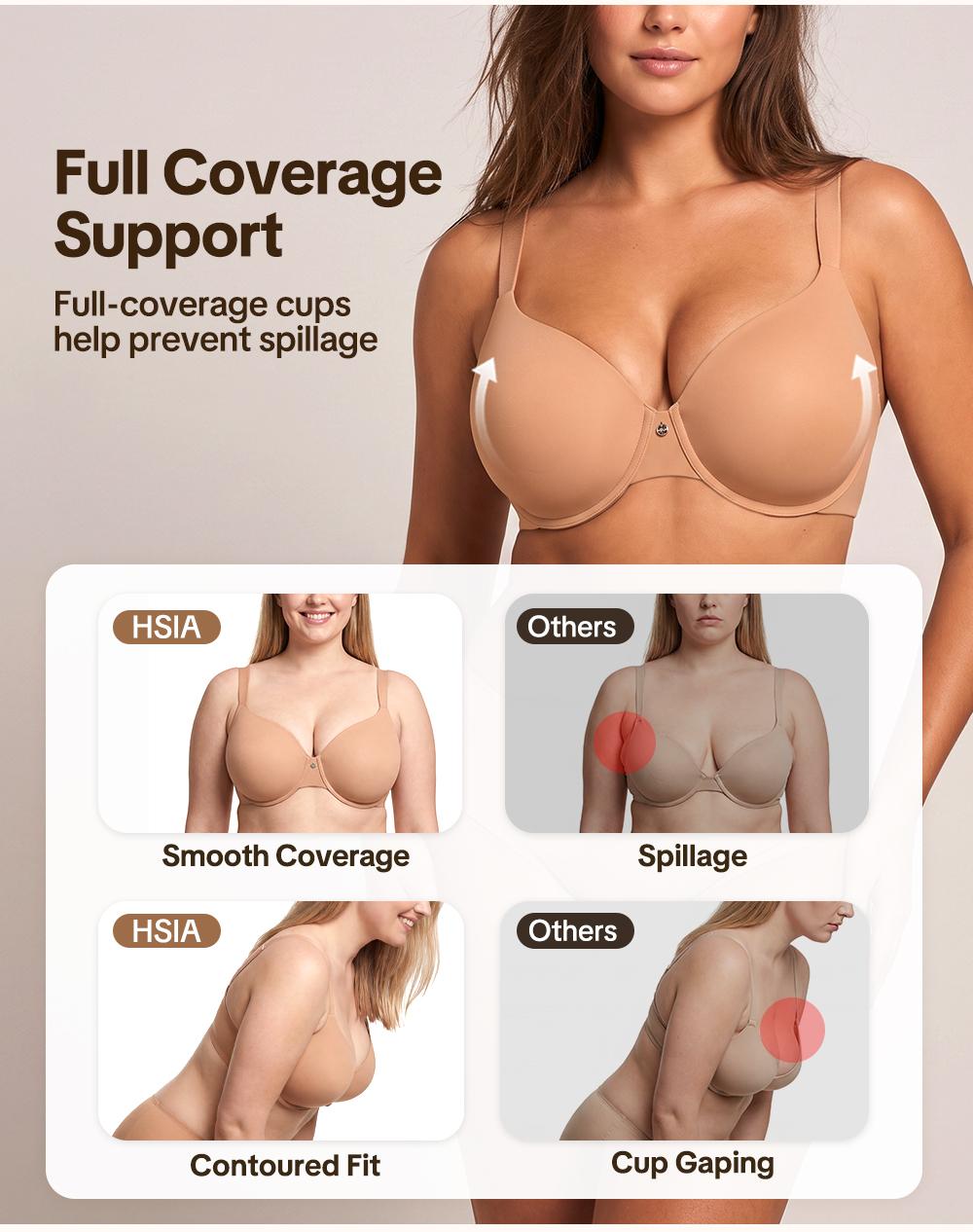 HSIA Cloudnest Mia Lightly Lined Plus Size Seamless Full Coverage Underwire Bra Smoothing Minimizer Cooling T-Shirt Bra with Adjustable Wide Straps Bra for Big Busted Women