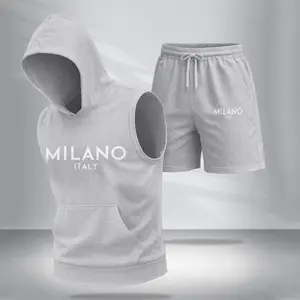 Men’s Sleeveless Hoodie & Shorts Set – “Milano” Graphic, Summer Two-Piece Activewear, Casual Streetwear, Regular Fit Gym & Sport Fashion, Lightweight Men’s Outfit