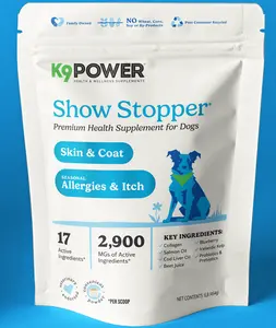 K9Power Show Stopper Premium Health Supplement for Dogs - Soft Silky Coat, Hotspots, Itchy Skin, Allergies, Excessive Shedding - Awarded #1 Dog Skin & Coat Product 2024 & 2025