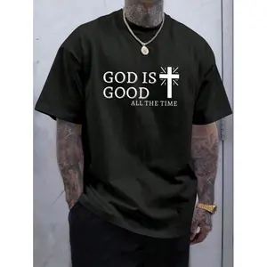 Manfinity LEGND Men's Cross Graphic T-Shirt - Soft 100% Cotton, Motivational Slogan, Short Sleeve, Trendy Streetwear for Daily Wear & Outdoor Activities, TikTok Viral Christian Apparel