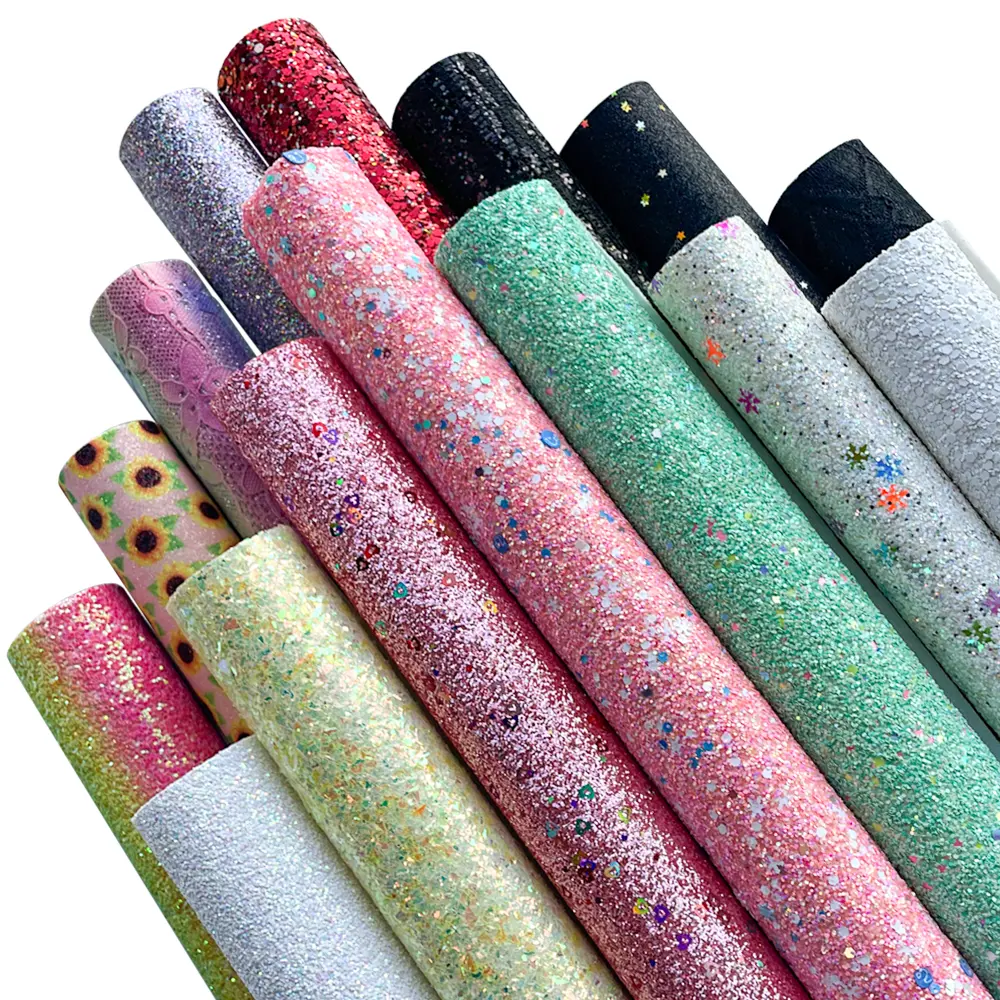 15pcs Glittery Faux Leather Sheets - 8x12 In Soft PU Fabric for DIY Crafting, Keychain Projects, In Stock at Overseas Warehouses