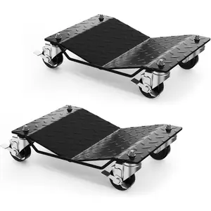 Heavy Duty Car Wheel Dolly Set – Set of 2, 1500 lbs Each, 3000 lbs Total, 360 Swivel Lockable Casters, Anti-Skid Steel Plate, for Garage, Workshop