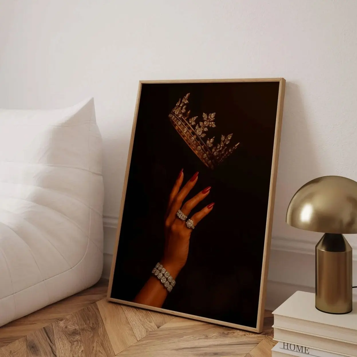 Black Queen Wall Art Print, Diamond Crown Portrait, Regal Feminine Decor K