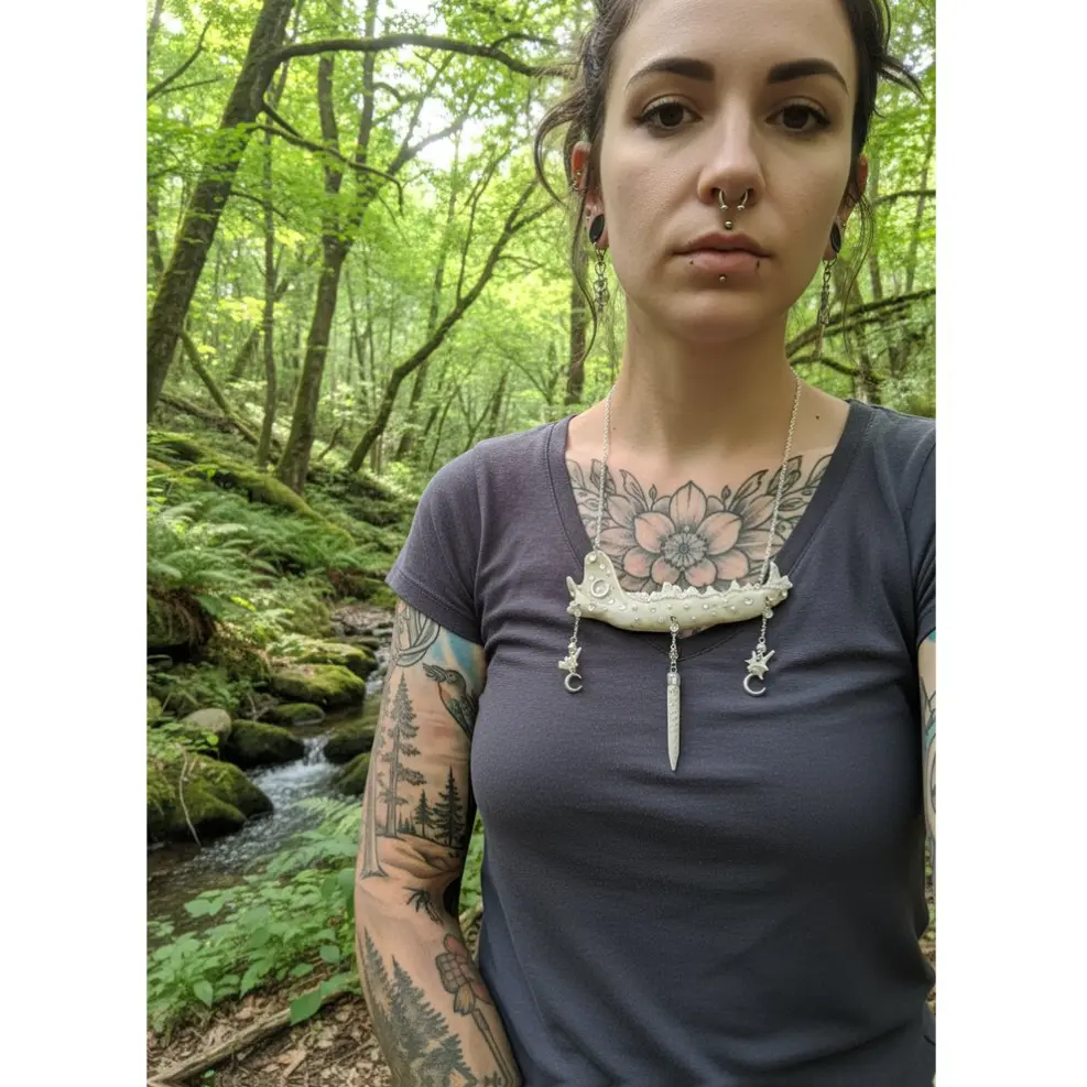 Jawlery Bone Necklace with Quality Pearls and Crystals Handmade Jaw Bone Design Exuding Moon and Witch Energy Unique One of a Kind Piece