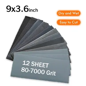 12-Piece Sandpaper Set, Hardware, Dry/wet Use, Wood Metal Car Polishing, Compatible with Hand Sander, 80-7000 Grit, All Grinding Needs