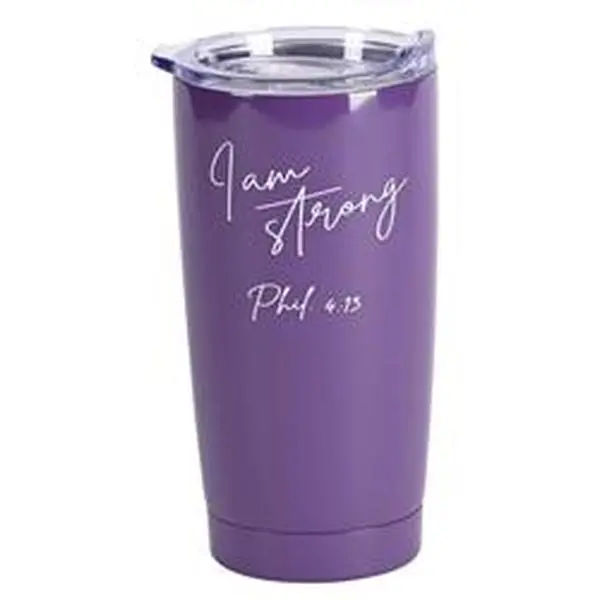 Dicksons SSTUMPU-21 Stainless Steel Single Tumbler, 20 oz Purple "I Am Strong" Vacuum Flask, Sliding Lid, Hand Wash