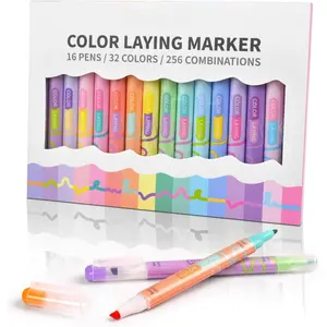 L-MKP005  Color Layering Double Sided Markers,16pcs 32Colors Dual Tip Magic Markers,Broad and Fine Tips,Color Changing washable markers,Dry-Quickly Non-Toxic Pens for Bullet Journal,Coloring books