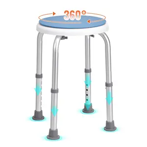 Indoor Shower Chair With 360 Degree Swivel Seat, Adjustable Height Bath Stool, Non Slip Bench For Showers And Bathtubs, Seating For Elderly And Disabled, Heavy Duty 300 Lbs Capacity, Stable And Easy To Clean