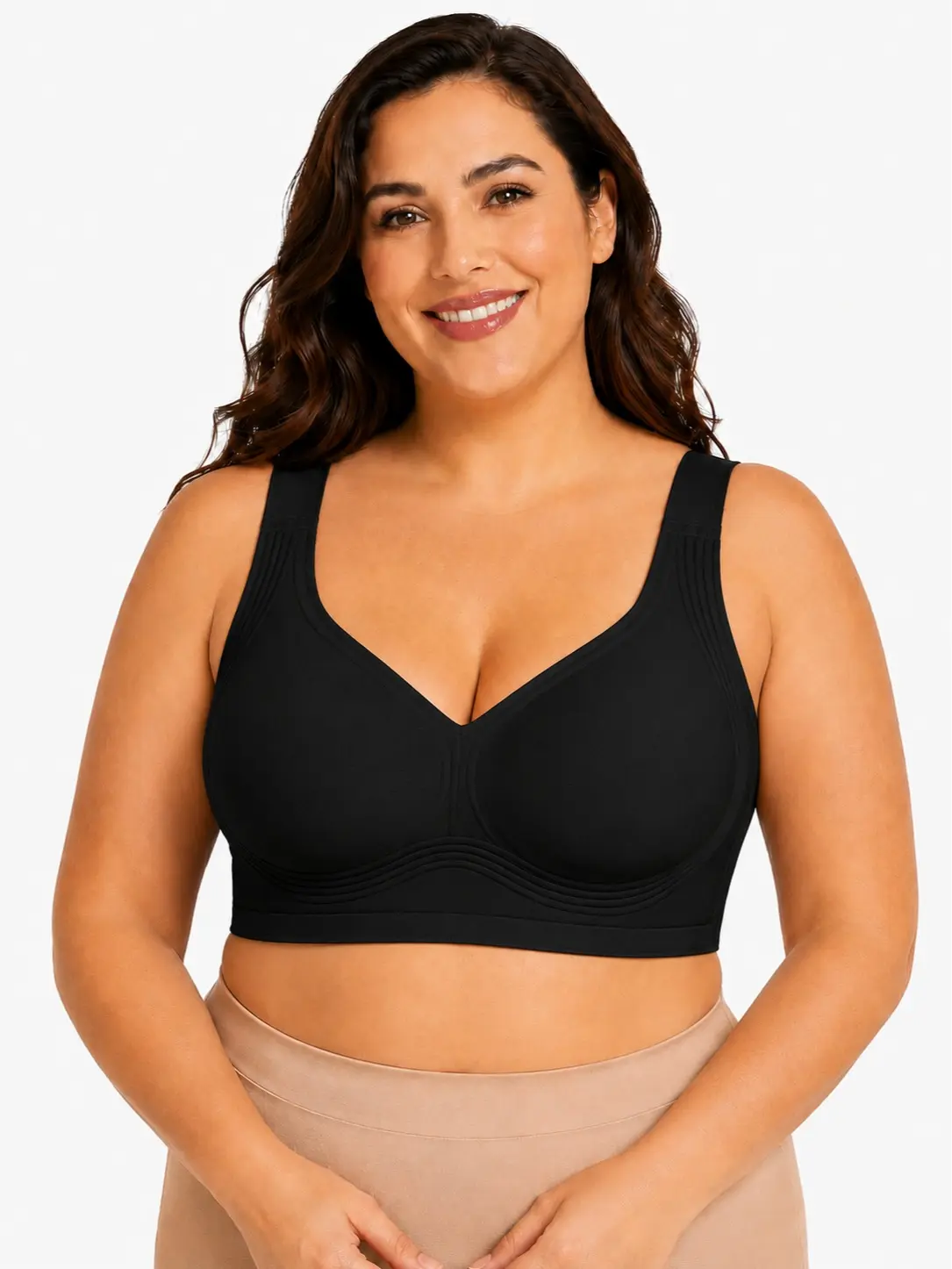 SUPRAFOX Women's Nylon Wireless Jelly Bra, Plus Size Seamless Full Coverage No Underwire Bralette, Buttery Soft Supportive Comfort Bra for Everyday Office, Workout Use deep v
